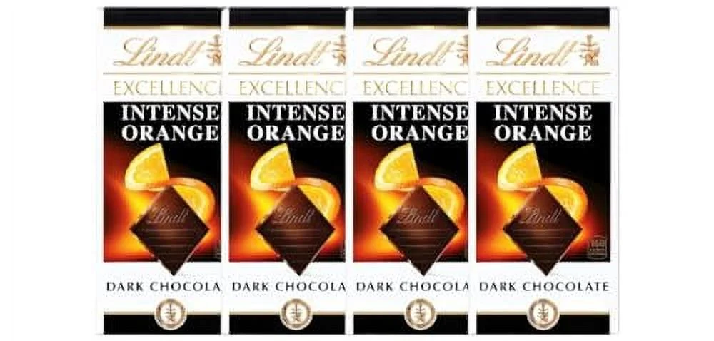 Lindt EXCELLENCE Intense Orange Dark Chocolate Bar, Chocolate Candy for Christmas and Holidays (Intense Orange, 4 Pack)
