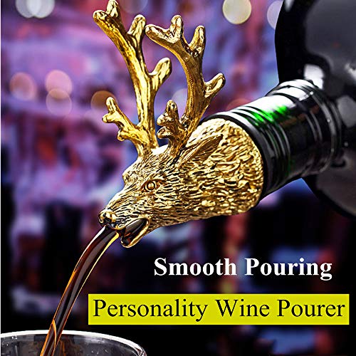 Wine Pourer Aerators, Deer Stag Head Wine Decanter Spout, Aerating Bottle Pourer, Wine Stopper Bar Accessories, Gifts for Birthday Wedding Christmas,Gold