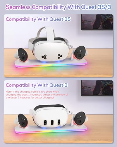 Charging Dock for Meta Quest 3S/3, Kinwin Magnetic Charging Station for Oculus Quest 3S/3 Accessories with RGB Light, Charging Stand for VR Headset and Controller with 2 Rechargeable Batteries