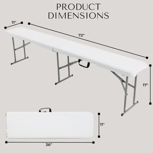 2.75ft Plastic Folding Bench – Lightweight and Portable White Resin with Durable Steel Frame, 33”x8”x16” - (Pack of 1, White, 2.75 Feet)
