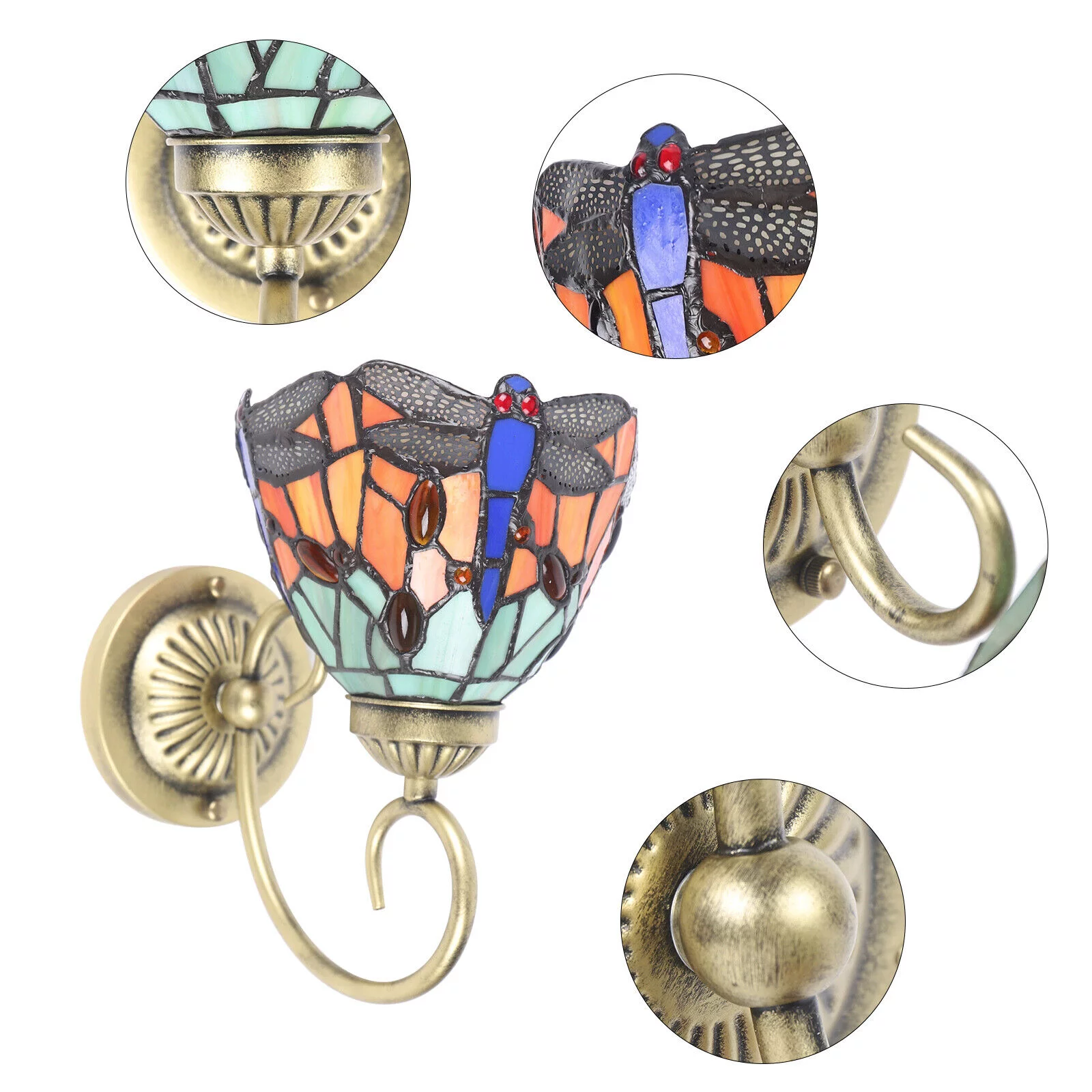 Antique Tiffany Dragonfly Wall Lamp Stained Glass Wall Sconce Light Fixture 60W