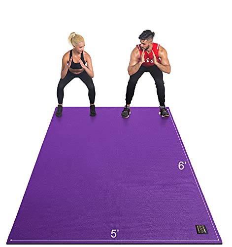 GXMMAT Large Exercise Mat 6'x4'/6'x5'/6'x6'(7mm), Thick Workout Mats for Home Gym Flooring, Extra Wide Non-Slip Durable Cardio Mat, Shoe Friendly, Perfect for Plyo, MMA, Jump Rope, Weights, Fitness