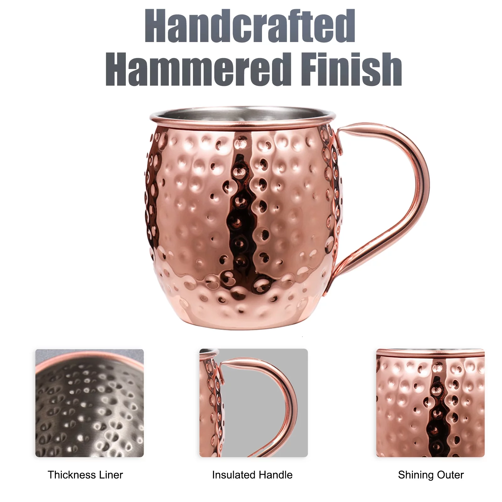 Tomshoo Moscow Mule Copper Mugs Set of 4 Pure Copper Plating, 18 Stainless Steel Drinking Cup, 4 Cocktail Copper Straws Great Dining Entertaining Bar Gift Set