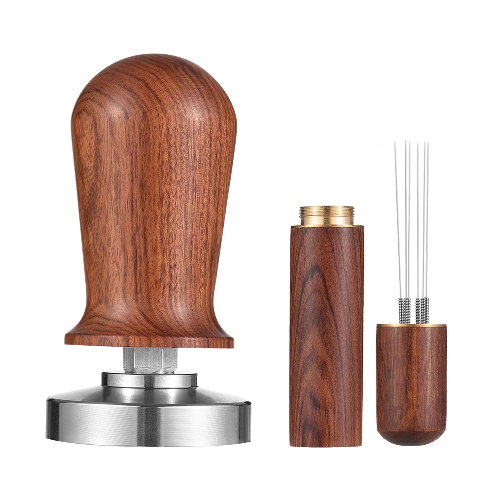 Andoer Coffee Distributor,Espr O Loaded Flat Coffee Calibrated Tamper Calibrated Tamper With 51mm Espresso Barista Wooden Handle Steel Base Set Coffee Calibrated Handle Press Espresso Stainless Hine