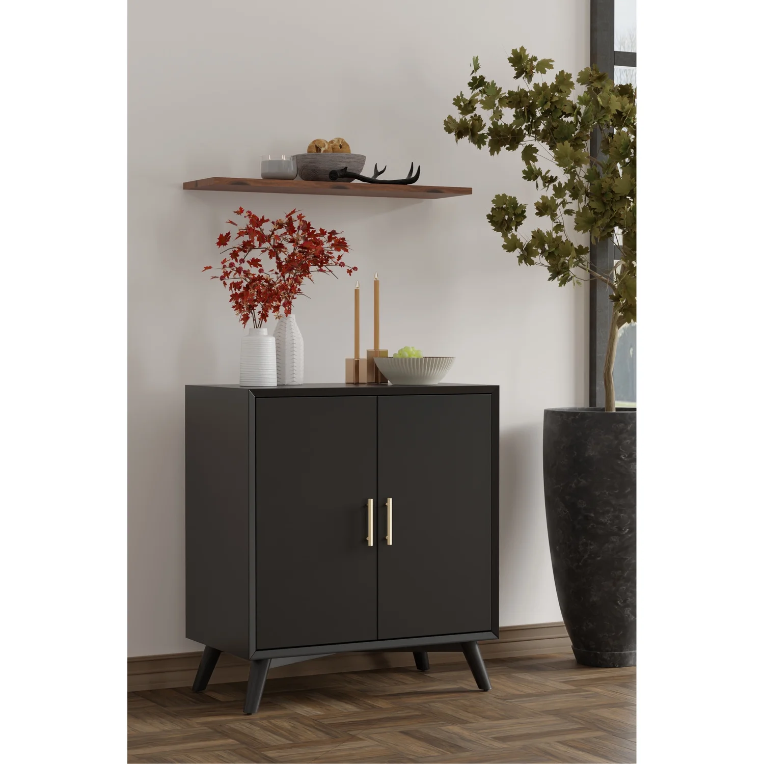 Alpine Furniture Flynn Small Wood Bar Cabinet in Black