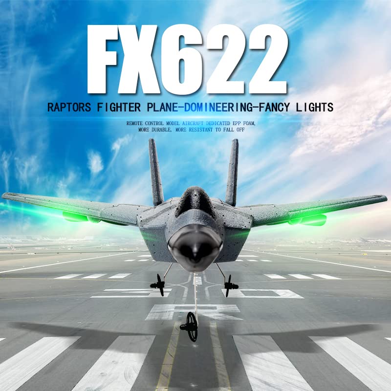 RC Plane Remote Control Airplane for Kids and Beginners F-22 Glider Foam Fighter Jet, 2CH 2.4GHz Aircraft Ready to Fly Toy with LED Lights Automatic Balance Gyro 2 Rechargeable Batteries