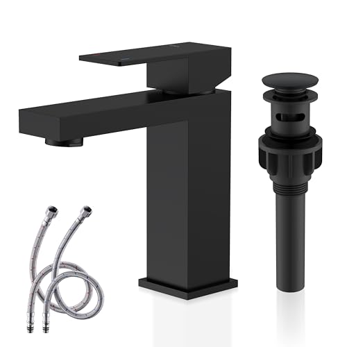 KENES Brushed Nickel Vessel Sink Facuet Single Handle Tall Bathroom Sink Faucet Vanity Bathroom Faucet Basin Mixer Tap with Water Supply Hose and Pop Up Sink Drain, LJ-9031A