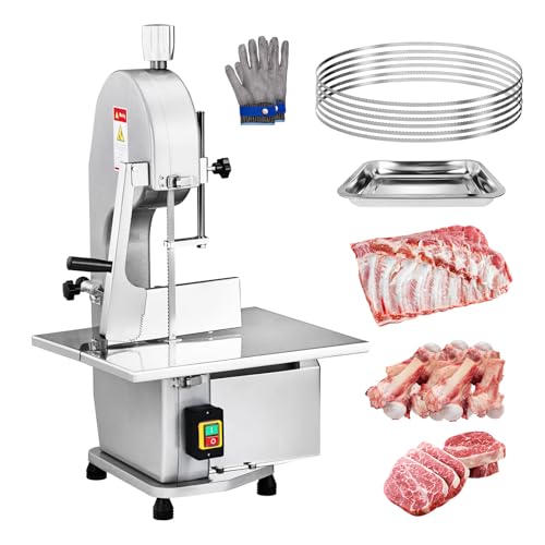 ROVSUN 750W Electric Bone Saw Machine,0.16-7.9Inch Cutting Thickness Frozen Meat Cutter with 6 Saw Blades, Commercial Bandsaw Machine Stainless Steel 18.5 x 12.4 In Table for Chicken Fish Beef
