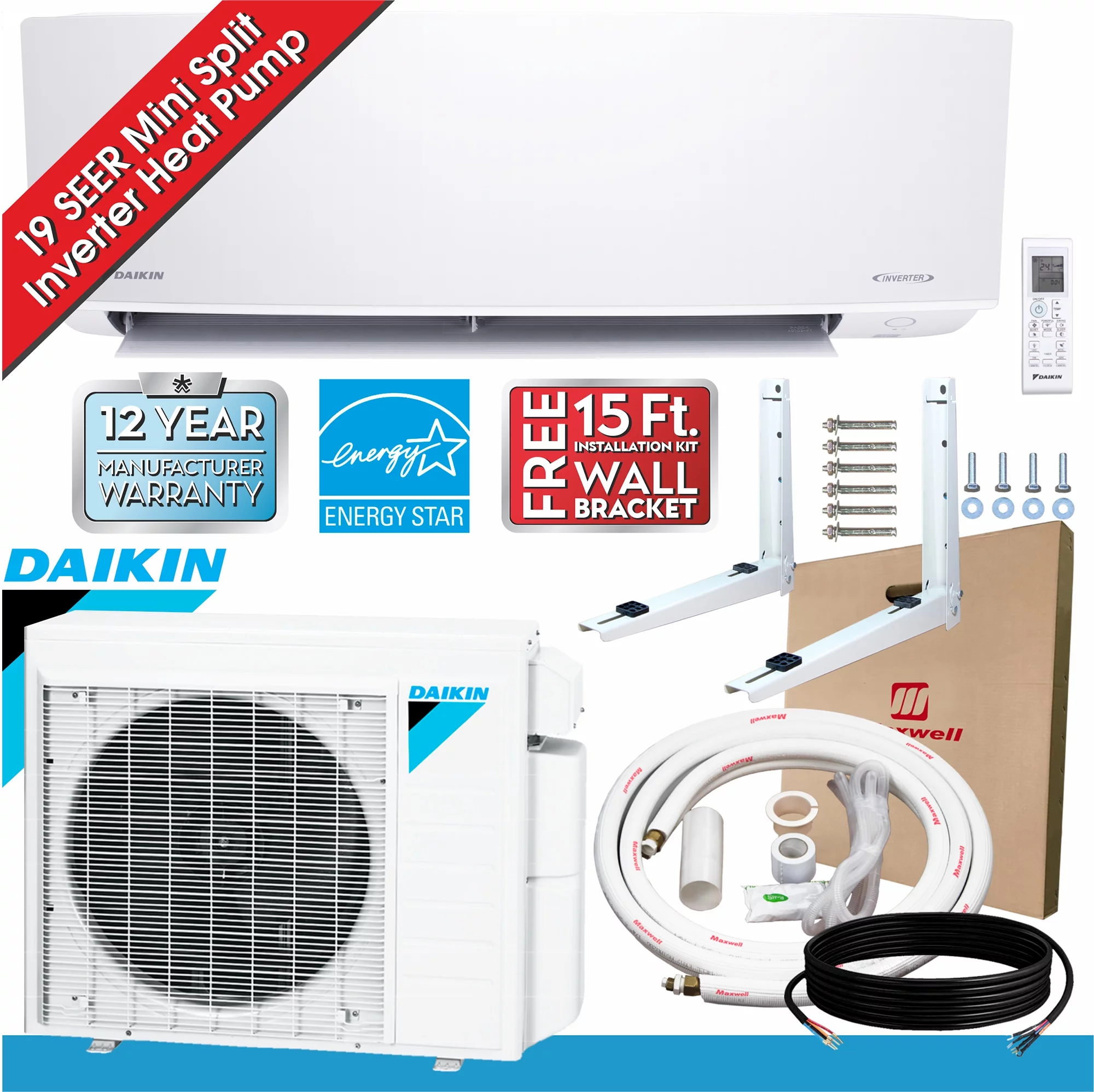 Daikin  9,000 BTU 19 SEER Ductless Mini Split Inverter Air Conditioner Heat Pump 400 sq. ft.