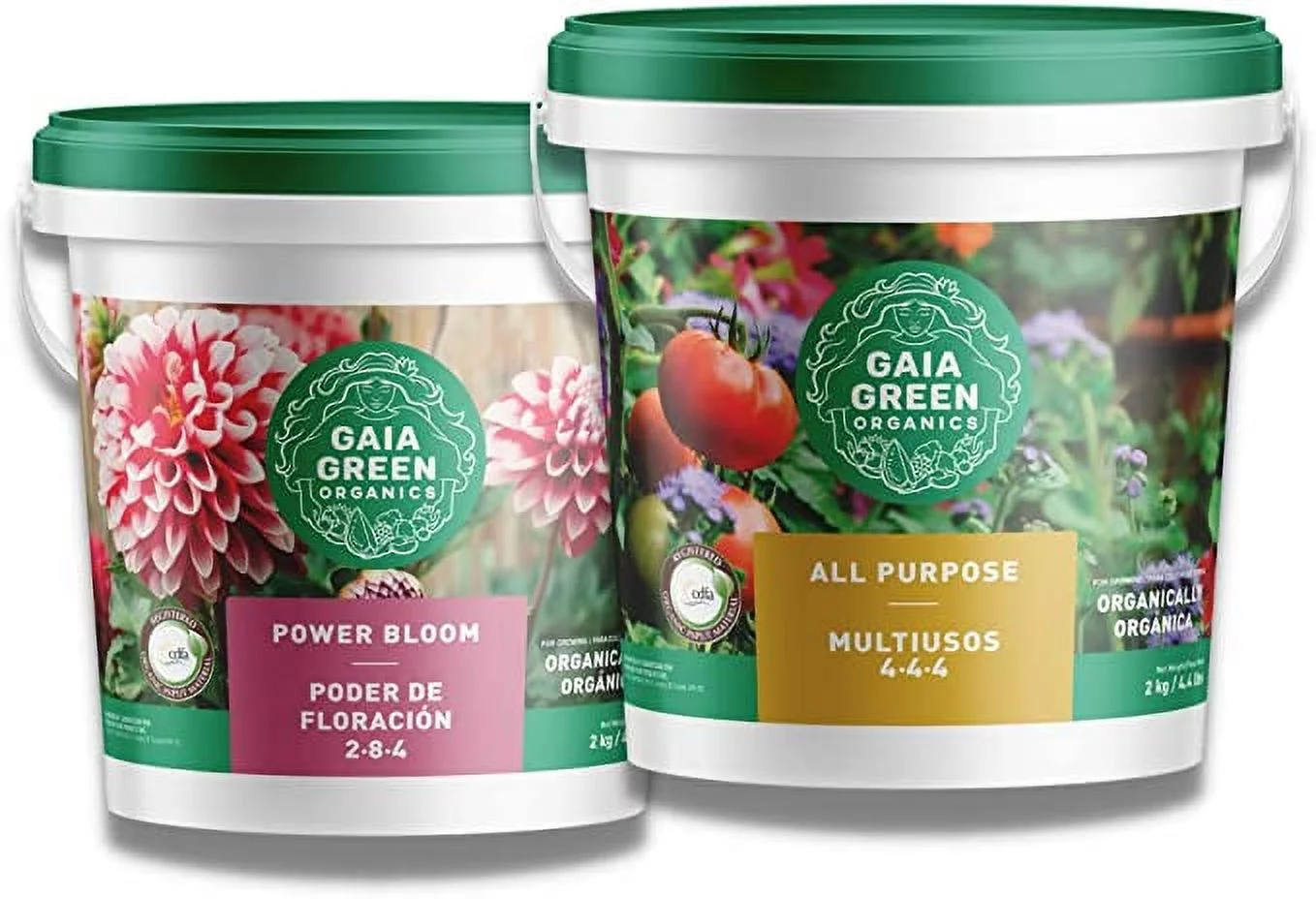Gaia Green Bundle 2-8-4 Power Bloom and 4-4-4 All Purpose Organic Fertilizer Plant nutrients (2kg tubs)