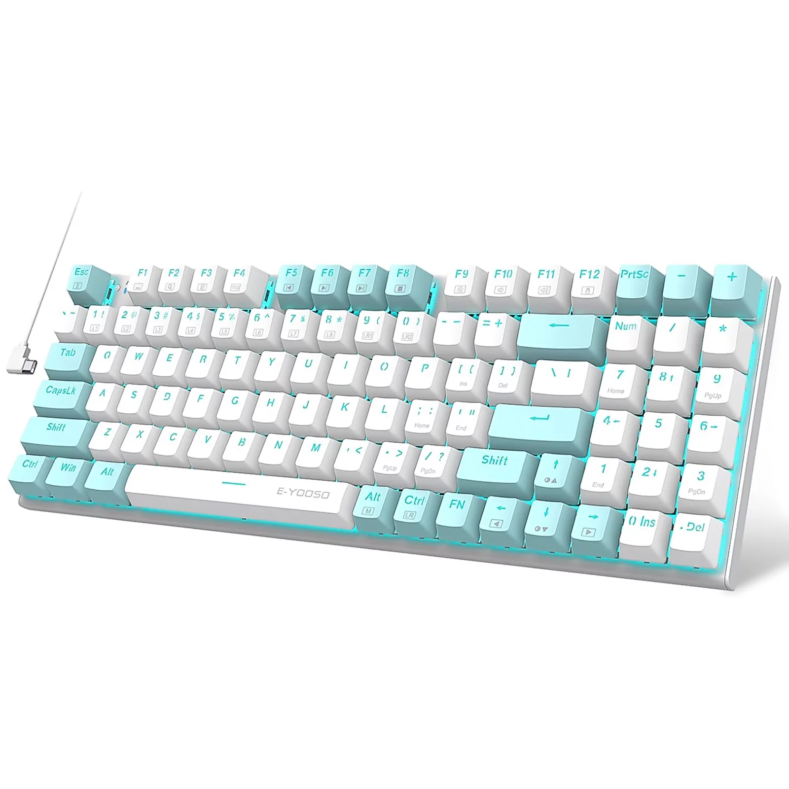 E-YOOSO Mechanical Keyboard, Wired Compact Computer Keyboard, Backlit Gaming Keyboard 94 Keys with Arrow Keys & Numpad for PC/Mac Gamer, Typist, Blue Switch