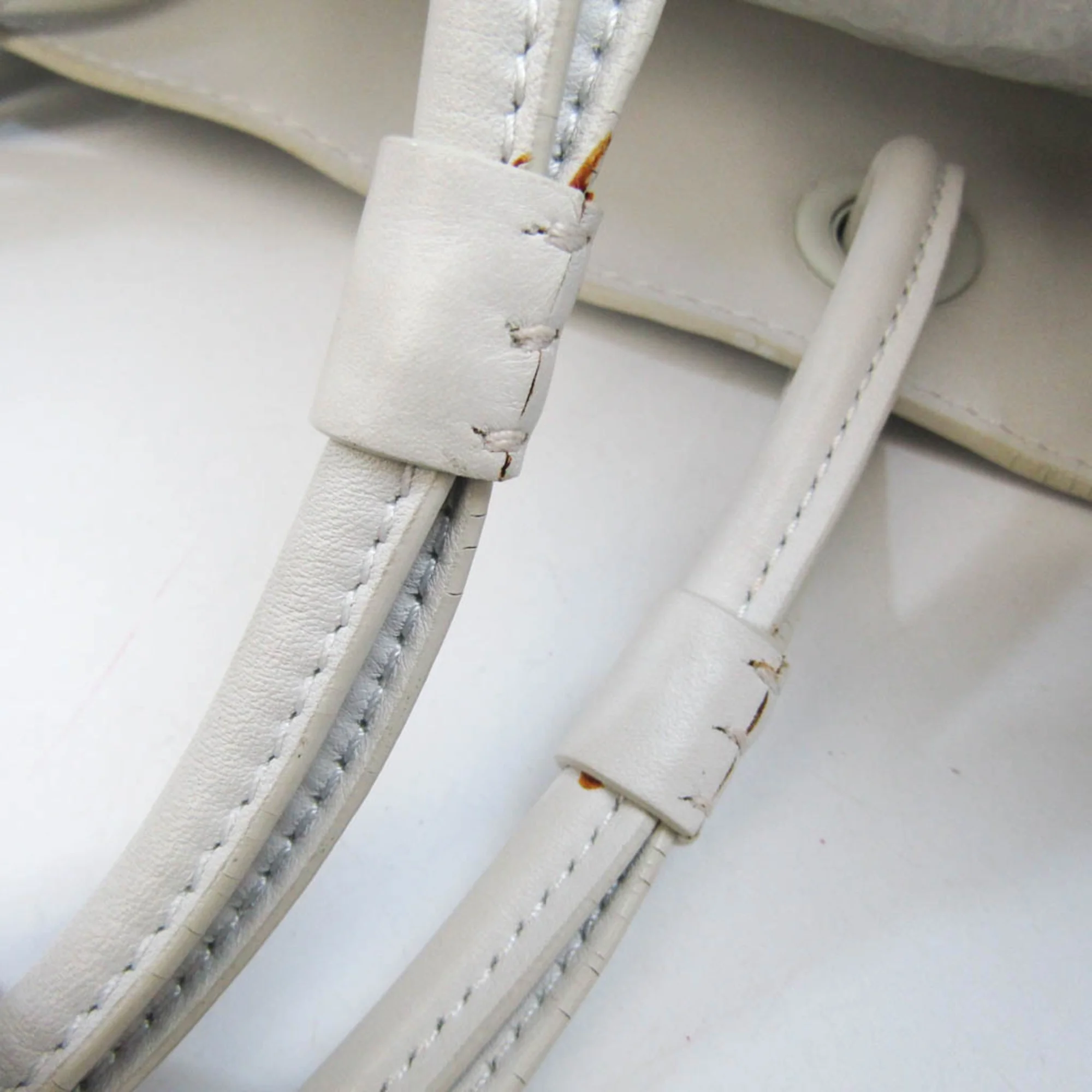 Pre-Owned Loewe Crown Logo Stitch Women's Leather Shoulder Bag,Tote Bag White (Good)