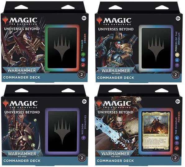 MtG Trading Card Game Warhammer 40k Set of 4 Commander Decks (Tyranid Swarm, Forces of the Imperium, Necron Dynasties & Ruinous Powers)