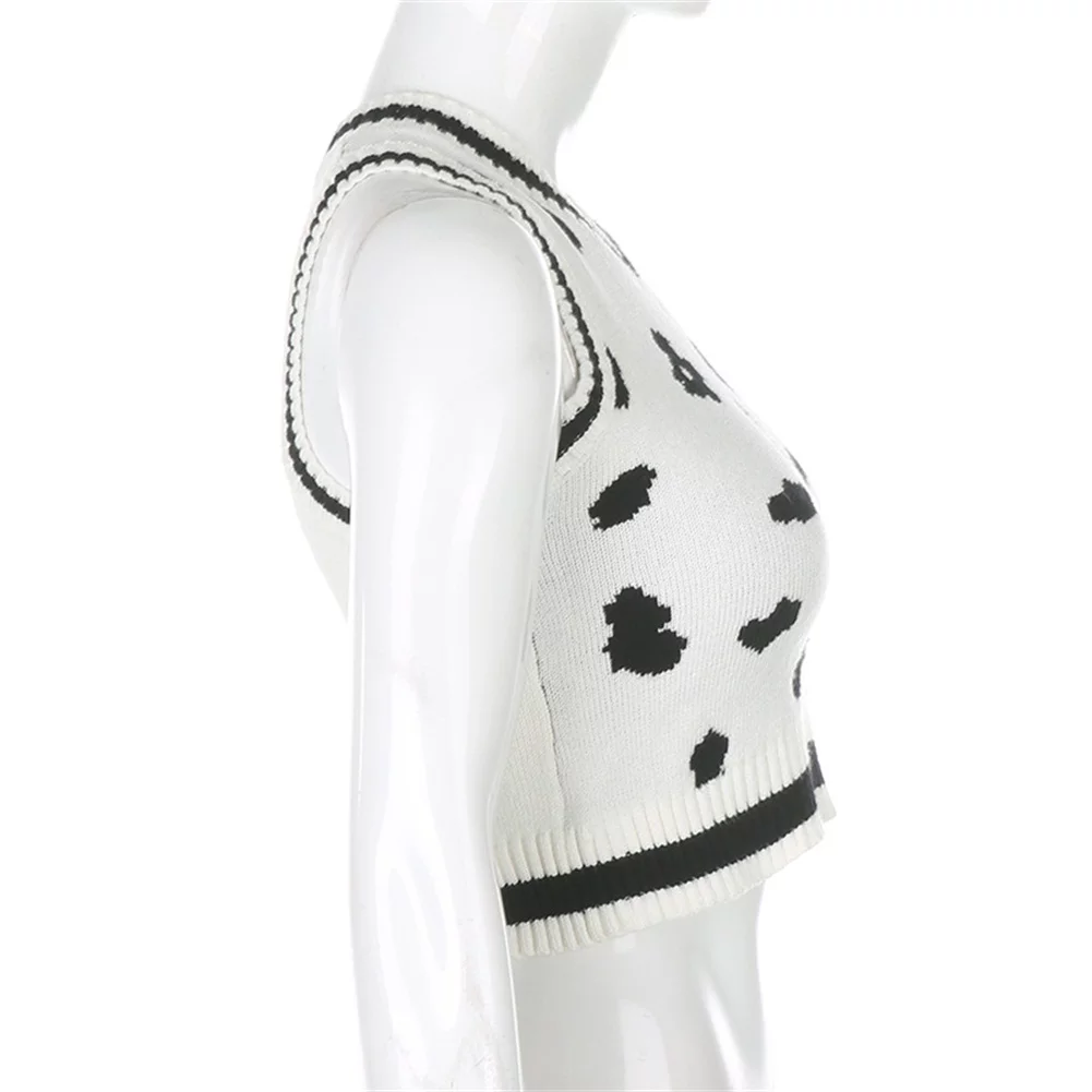 Fanvereka Classic Sweater Vest Women’s Trendy Cow Print Sleeveless V Neck Rib Knit Pullover Crop Top