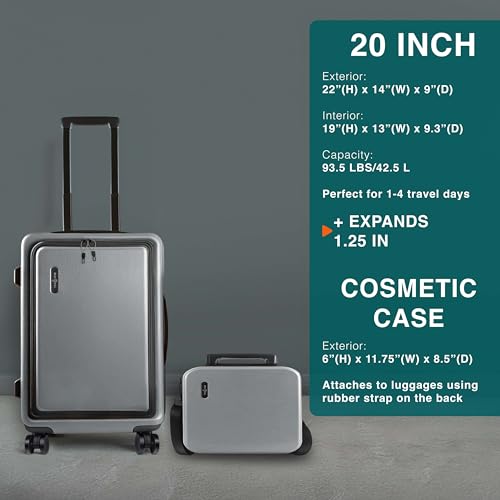 22 Inch Carry On Luggage 22x14x9 Airline Approved, Carry On Suitcase with Wheels, Hard-shell Carry-on Luggage, Durable Luggage Carry-On, Black Small Suitcase with Cosmetic Case