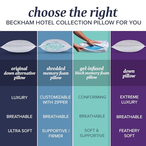 Beckham Hotel Collection Queen/Standard Size Memory Foam (Adjustable Fill) Bed Pillows Set of 2 - Cooling Shredded Foam Pillow for Back, Stomach or Side Sleepers