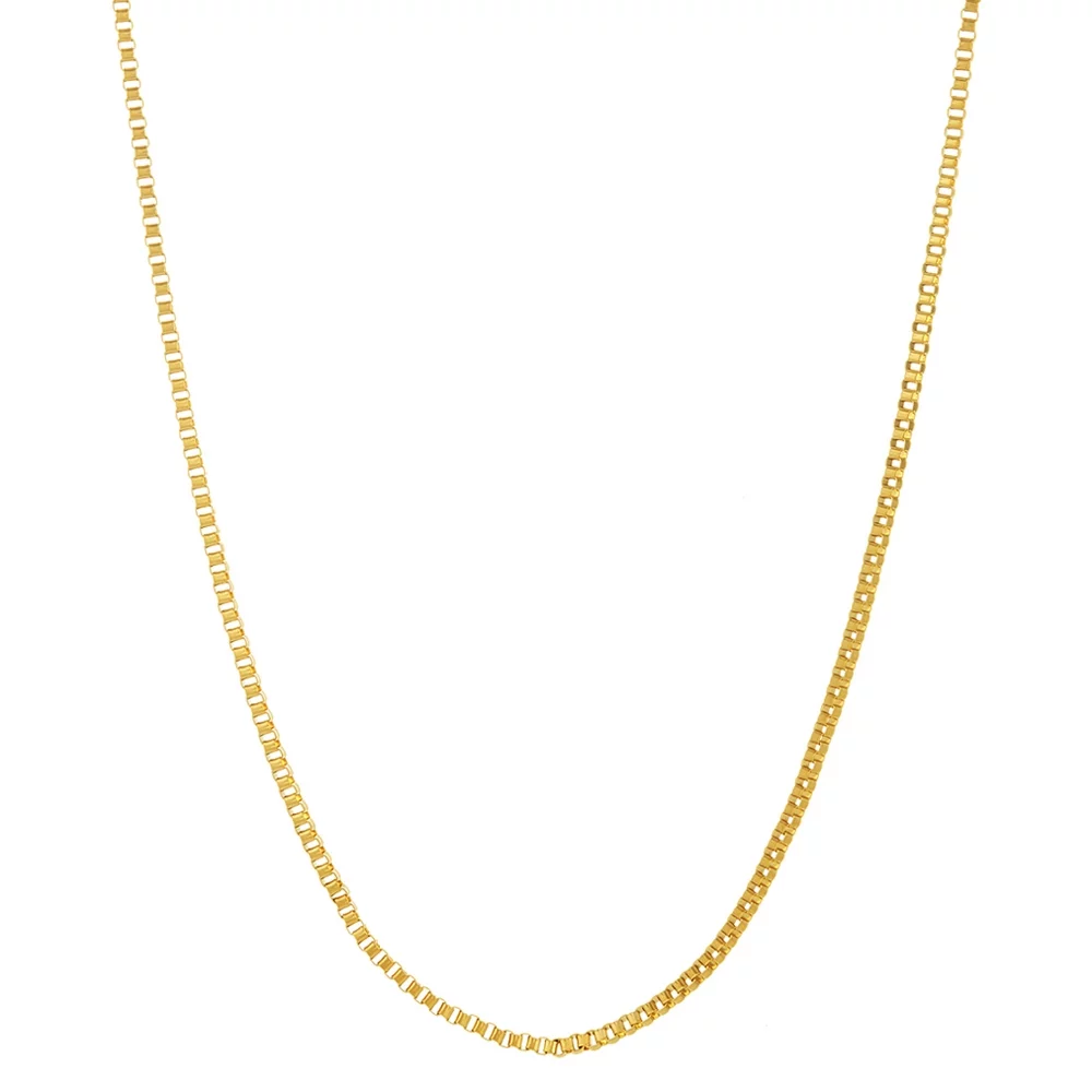 2.5mm 24k Yellow Gold Plated Stainless Steel Square Box Chain Necklace, 24 inches + Gift Box
