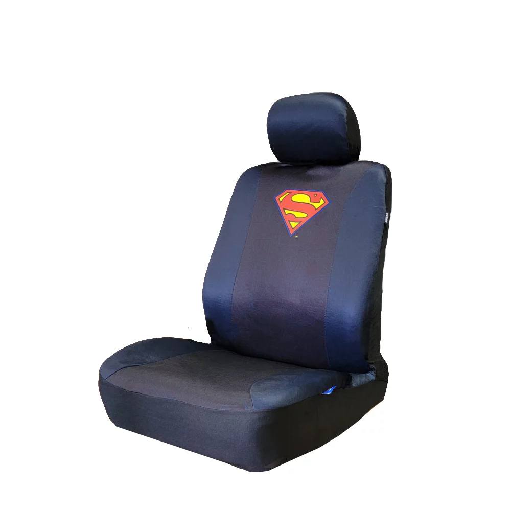 Pair DC Comic Superman Logo Car Seat Covers Shoulder Pads Set from BDK Bundle with Air Freshener