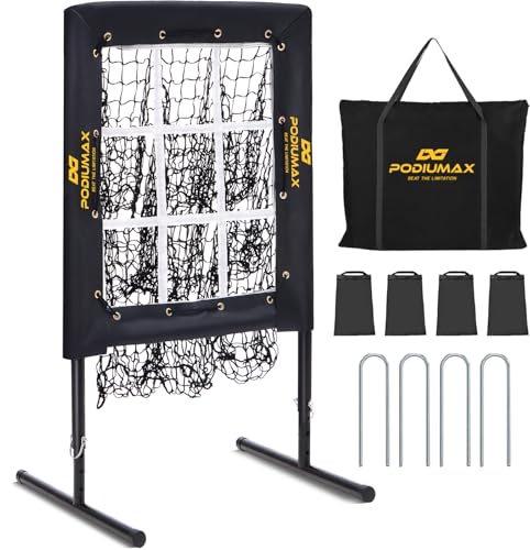 PodiuMax Baseball Pitching Net, 9 Hole Pitching Net with Strike Zone, 5 Adjustable Heights Baseball Throwing Net for All Ages, Heavey Duty Solo Trainer with Carry Bag for Backyard Practice