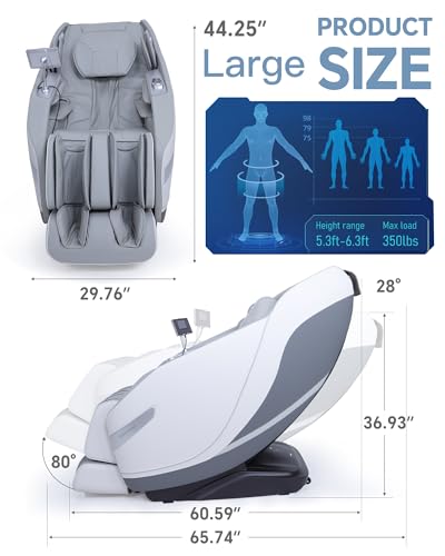 Stylish Massage Chair Full Body Zero Gravity Massage Chair Rocking Sleep Mode SL 3D Yoga Stretch Massage with Heat Wireless Phone Charge Upgraded Calf +11cm 12+ Modes Screen Touch Large Size Black