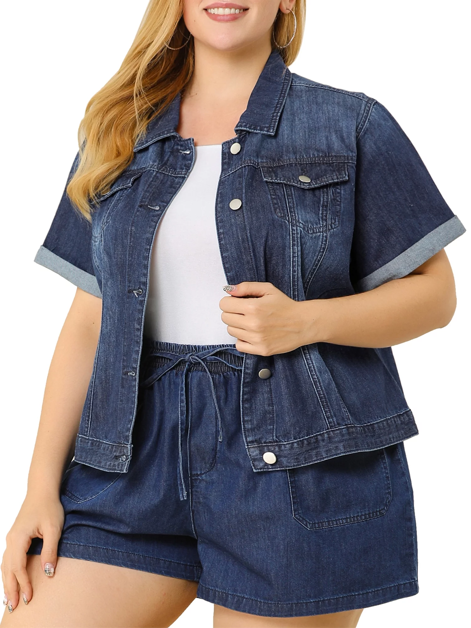 MODA NOVA Juniors Plus Size Fall Button Down Crop Jean Trucker Denim Jacket