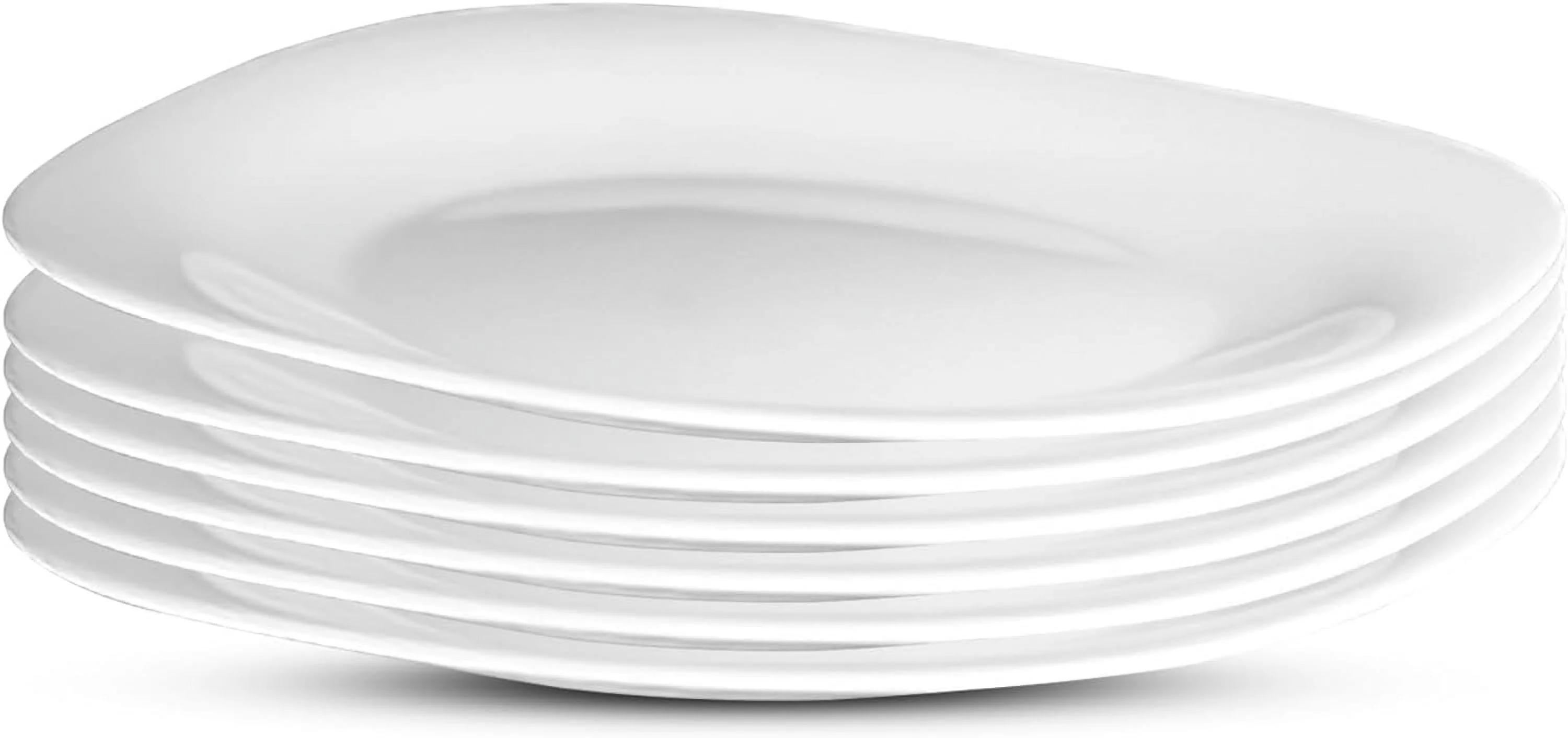 Parma Set Of 6 Dinner Plates, 10.75 Inch Tempered Opal Glass, Clean White, & Curved Design, Dishwasher Safe, Made In Spain.