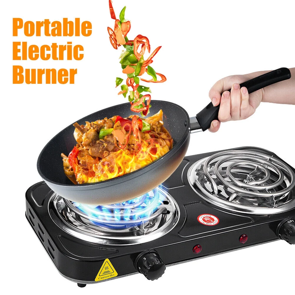 Paddsun Hot Plate Kitchen Double-burner Electric Stove Multi-turn Heating Tubes Double Multifunction Temperature Control 220v2000W