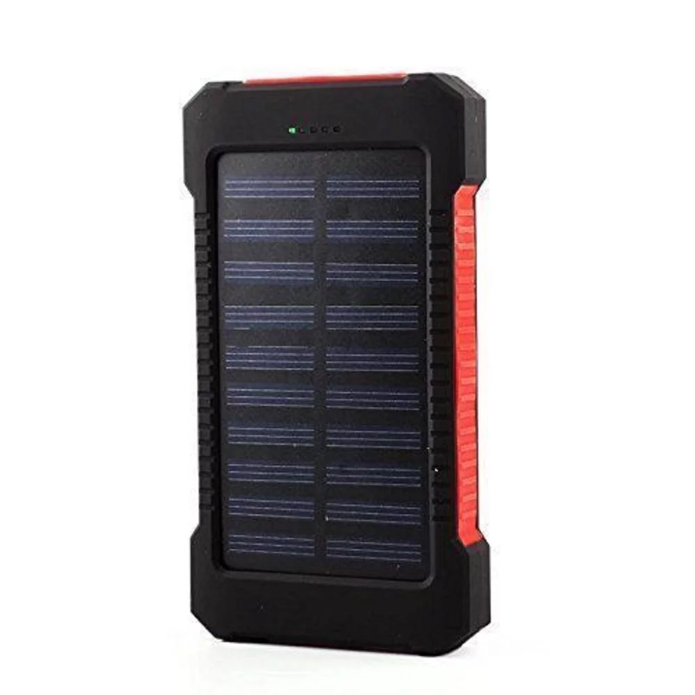 Waterproof, 10000mAh, Portable Solar Charger, Dual USB Battery Power Bank, F Phone, External Battery Backup for Products, Red