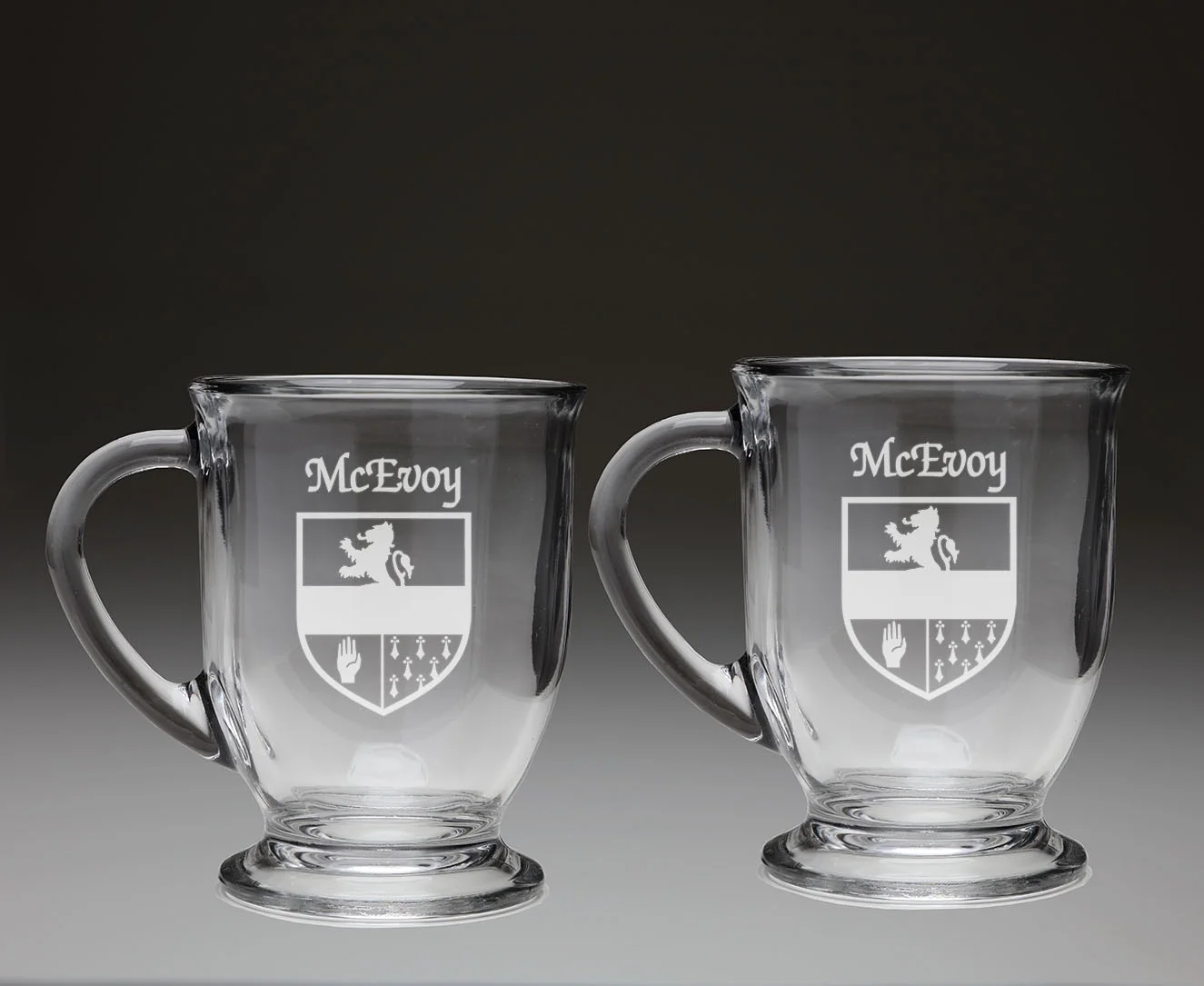 McEvoy Irish Coat of Arms Glass Coffee Mugs - Set of 2