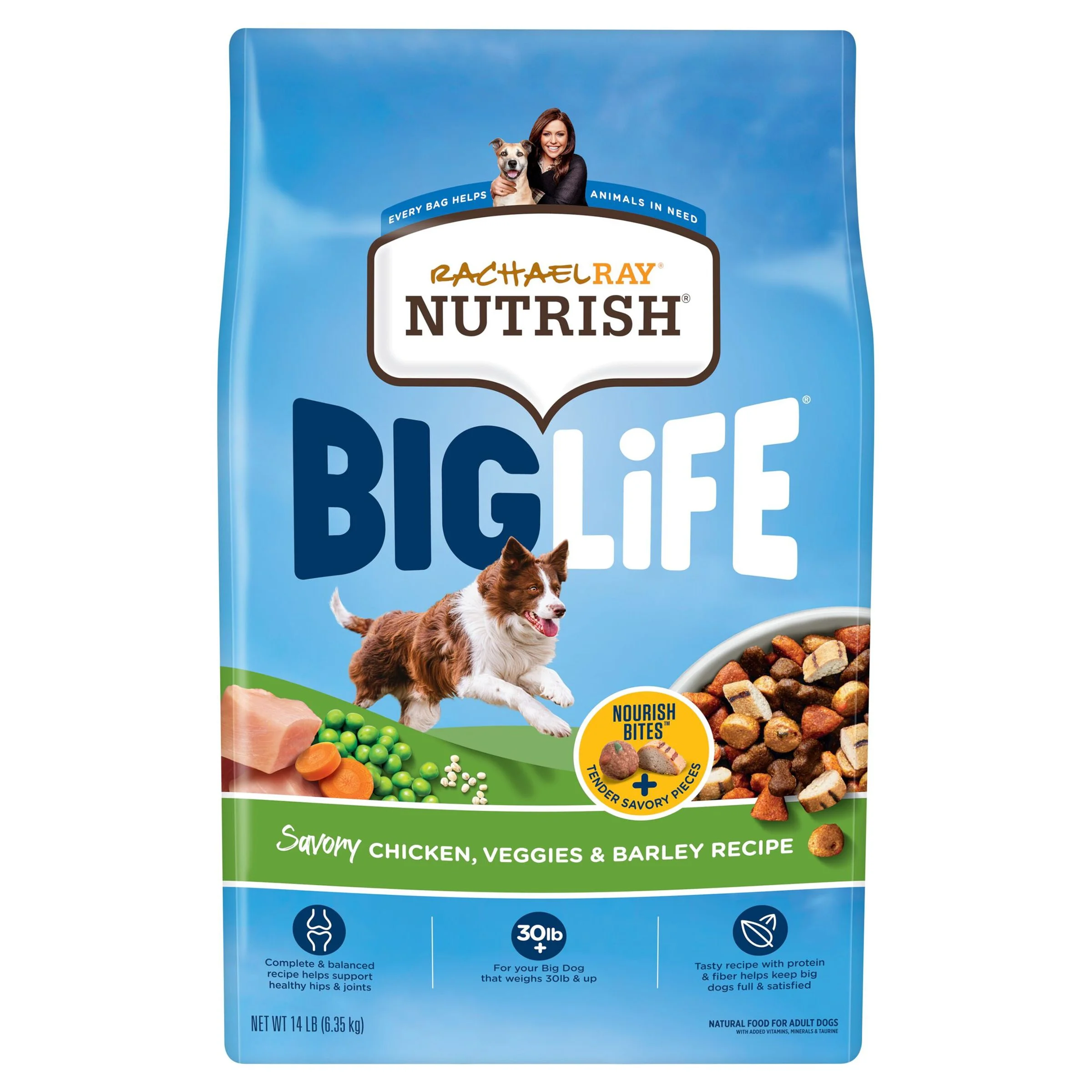 Rachael Ray Nutrish Big Life Dry Dog Food for Big Dogs, Savory Chicken, Veggies & Barley Recipe, 14 lb Bag