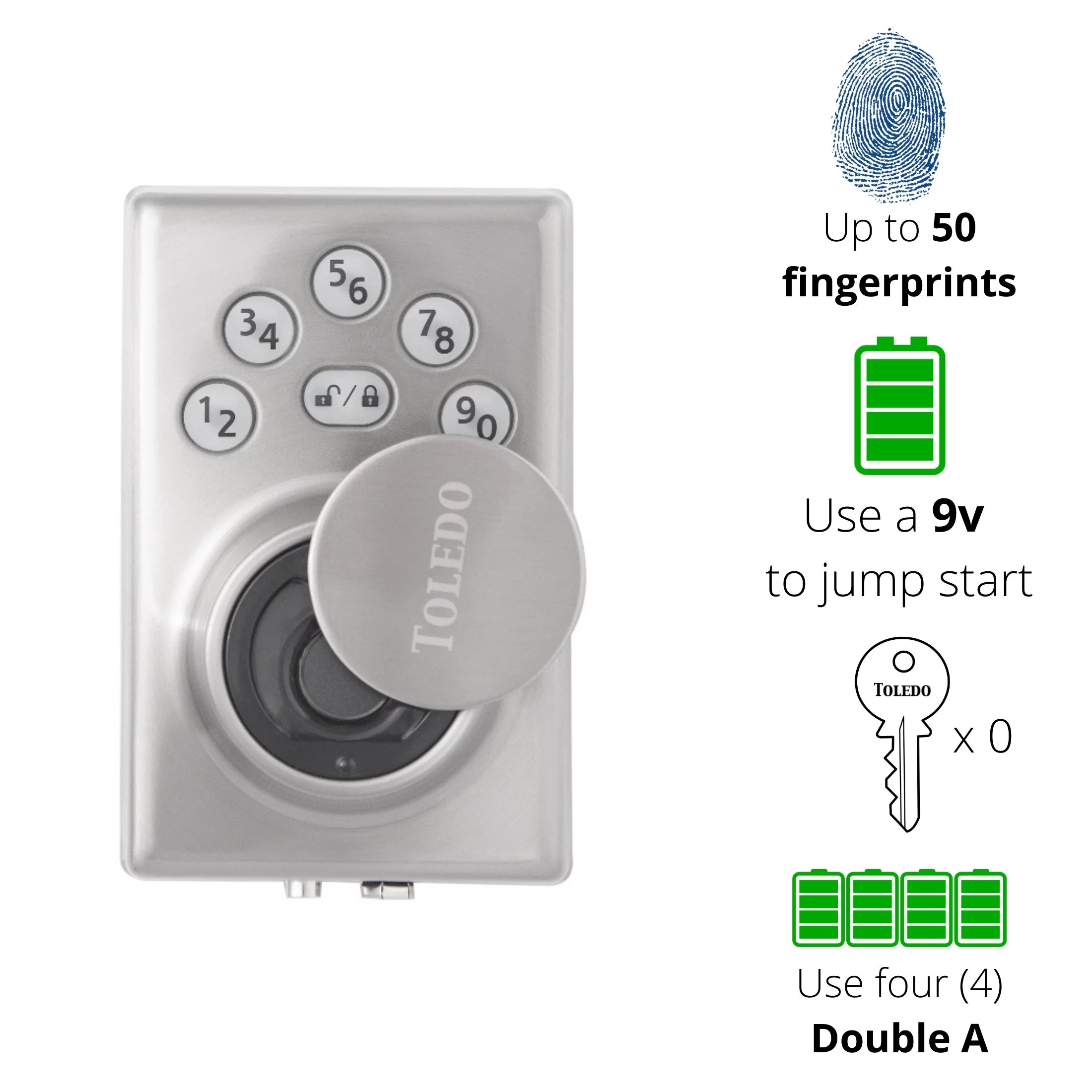 Toledo Electronic Biometric Dedbolt Lock in Satin Stainless Steel