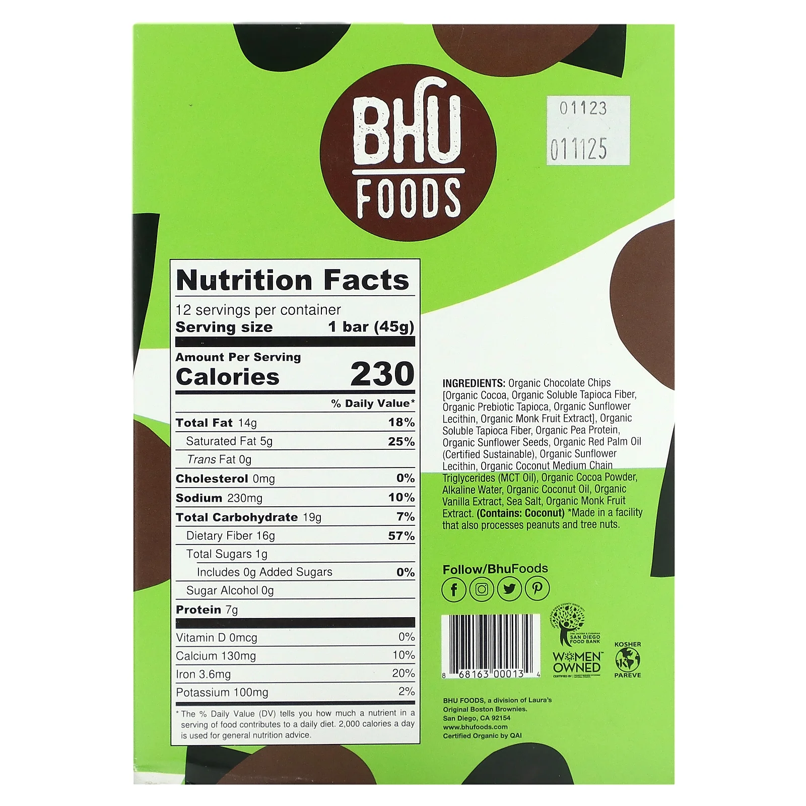 Bhu Foods Vegan Protein Bar Double Dark Chocolate Chip