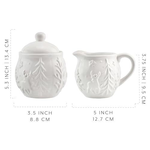 AuldHome Design Reindeer Christmas Tree Platter; Ceramic Embossed White Serving Tray