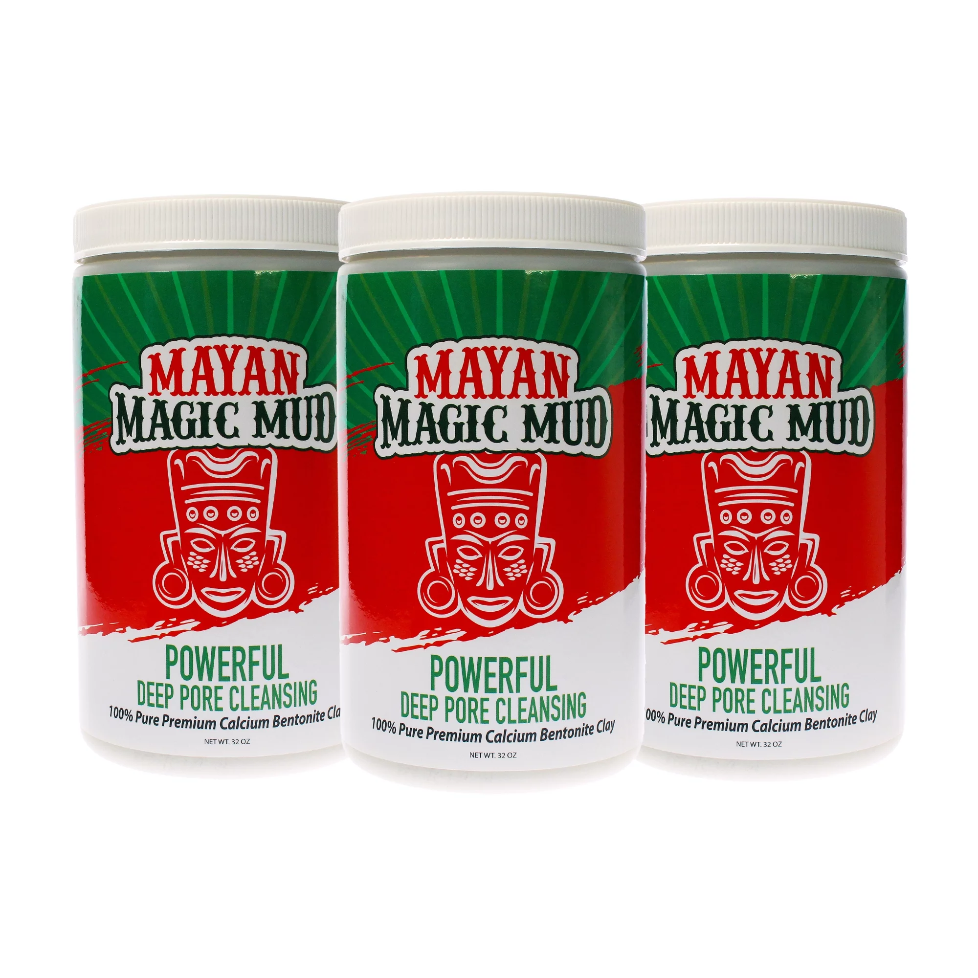 Mayan Magic Mud Powerful Deep Pore Cleansing Clay - Pack of 3 - 32 oz Cleanser