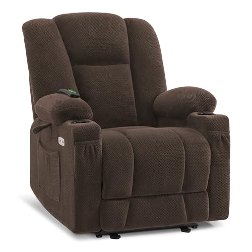 MCombo Zero Gravity Power Recliner Chair with Heat and Vibration Massage, Reclining Chair with USB & Type C Ports, Cup Holders for Living Room, Fabric 8015 (Brown)