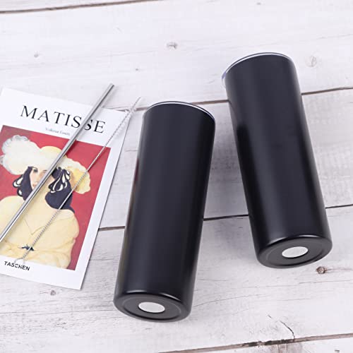 20 Oz Stainless Steel Straight Skinny Tumbler Set (8 Pack), Insulated Slim Thin Travel Cup with Lid, Black