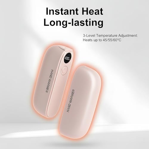 2 in 1 Magnetic Hand Warmers, Portable Rechargeable Pocket Heater, 45-60℃ 3-Level Adjustable with Digital Display, Skin- Friendly, Aluminum Alloy Inner Case for Outdoor Camping