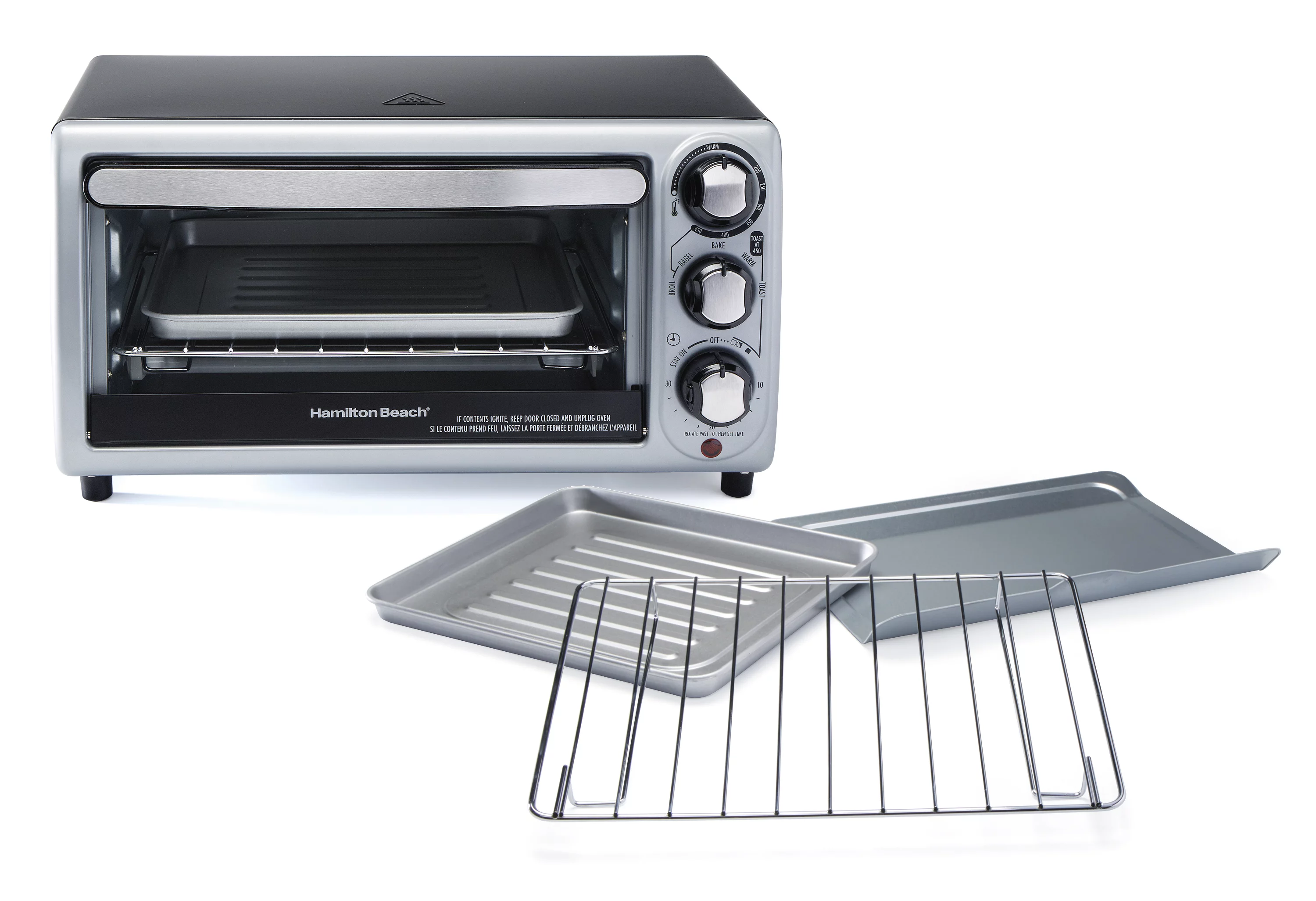 Hamilton Beach Countertop Toaster Oven with Bake Pan, Broil & Bagel Functions, Auto Shutoff, Stainless Steel, 31142