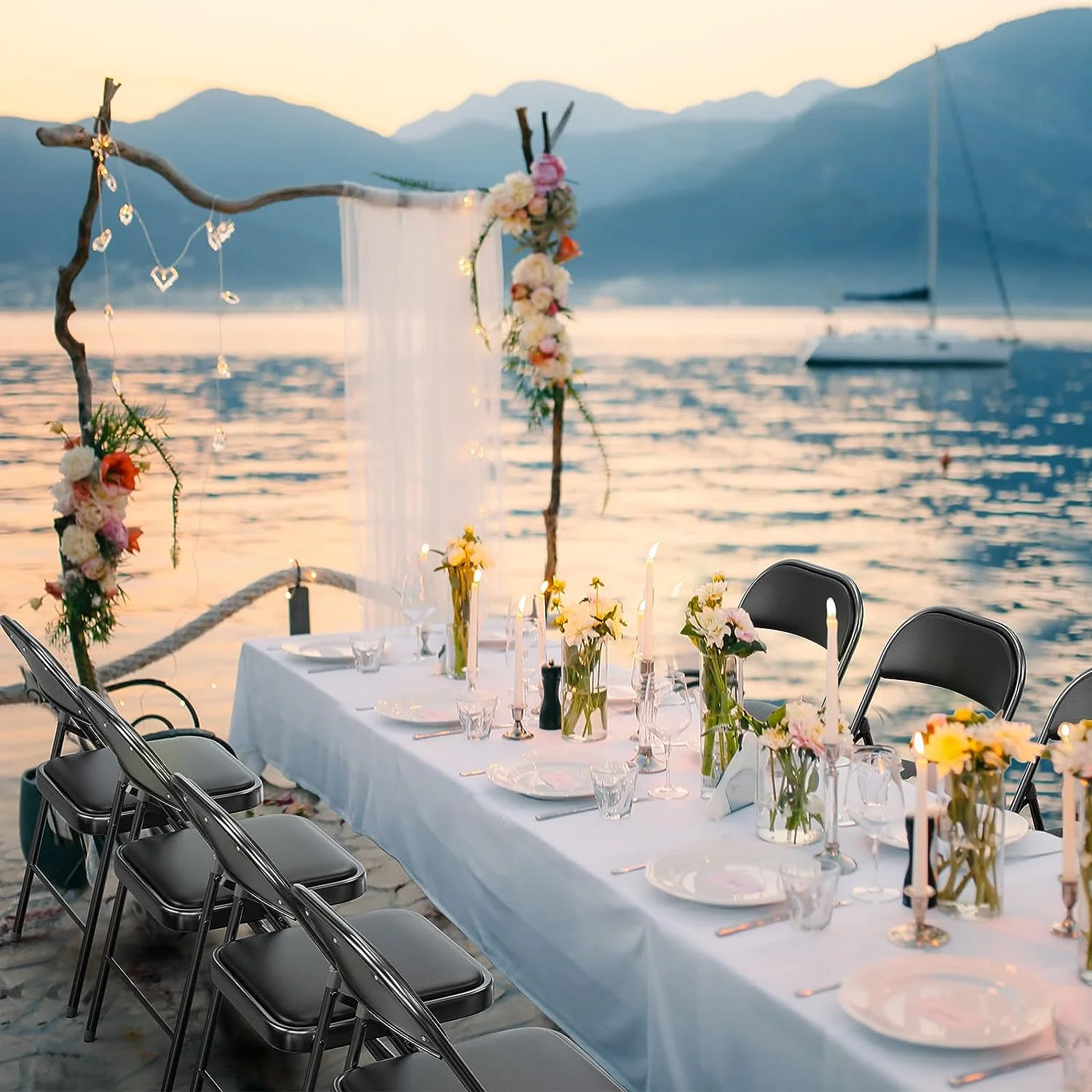 VINGLI Folding Chairs with Padded Seats, Metal Frame with Pu Leather Seat & Back, Capacity 350 lbs, Black, Set of 10