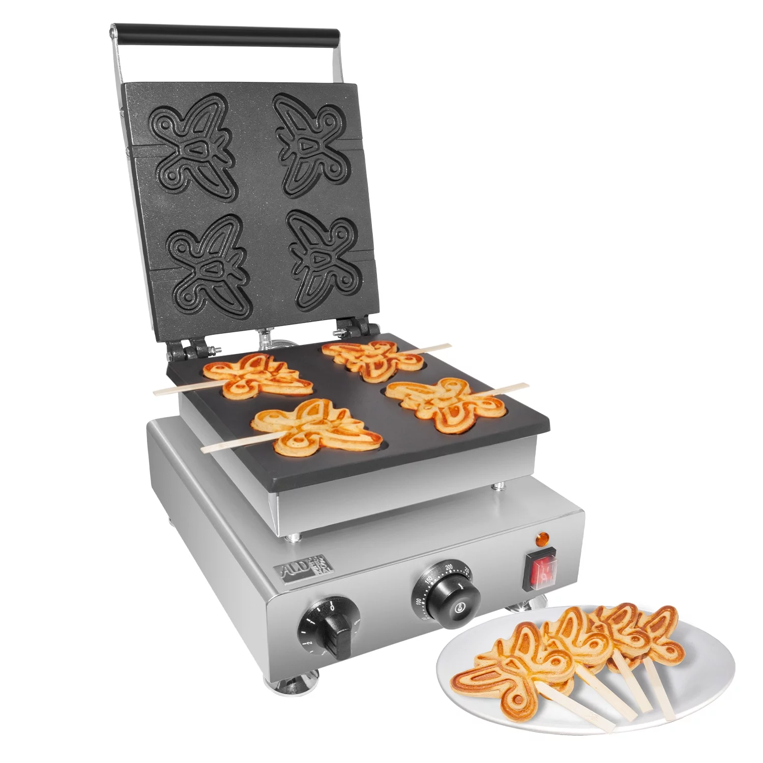 ALDKitchen Waffle Maker | Butterfly-Shaped | 4 Pcs | Waffle on a Stick Iron | Stainless Steel | 110V