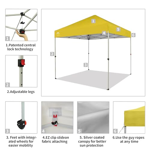 CROWN SHADES 10x10 Pop Up Canopy - Beach Tent with One Push Setup - Easy Outdoor Sun Shade for Events, Parties, Camping - Gazebo with STO-N-Go Cover Bag, Silver Coated Top, White