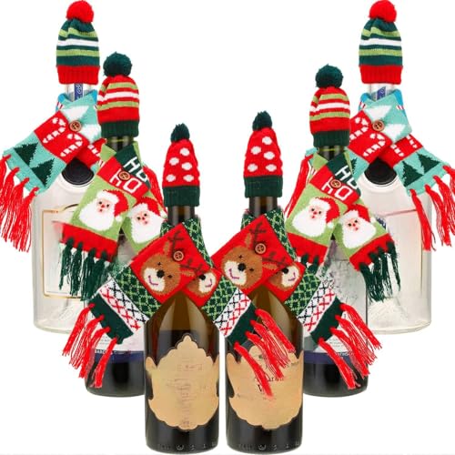 Boao 6 Sets Christmas Wine Bottle Cover for Christmas Decorations Party Decorations(Style 1)