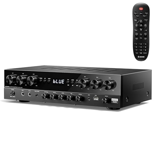 Donner Stereo Receivers, Premium 1000W Peak Power 6 Channel Audio Amplifier with Bluetooth 5.3, USB, FM, 2 Mic-in, Echo, RCA, Optical/Coaxial Input for Home, Karaoke, Theater Speakers, MAMP6
