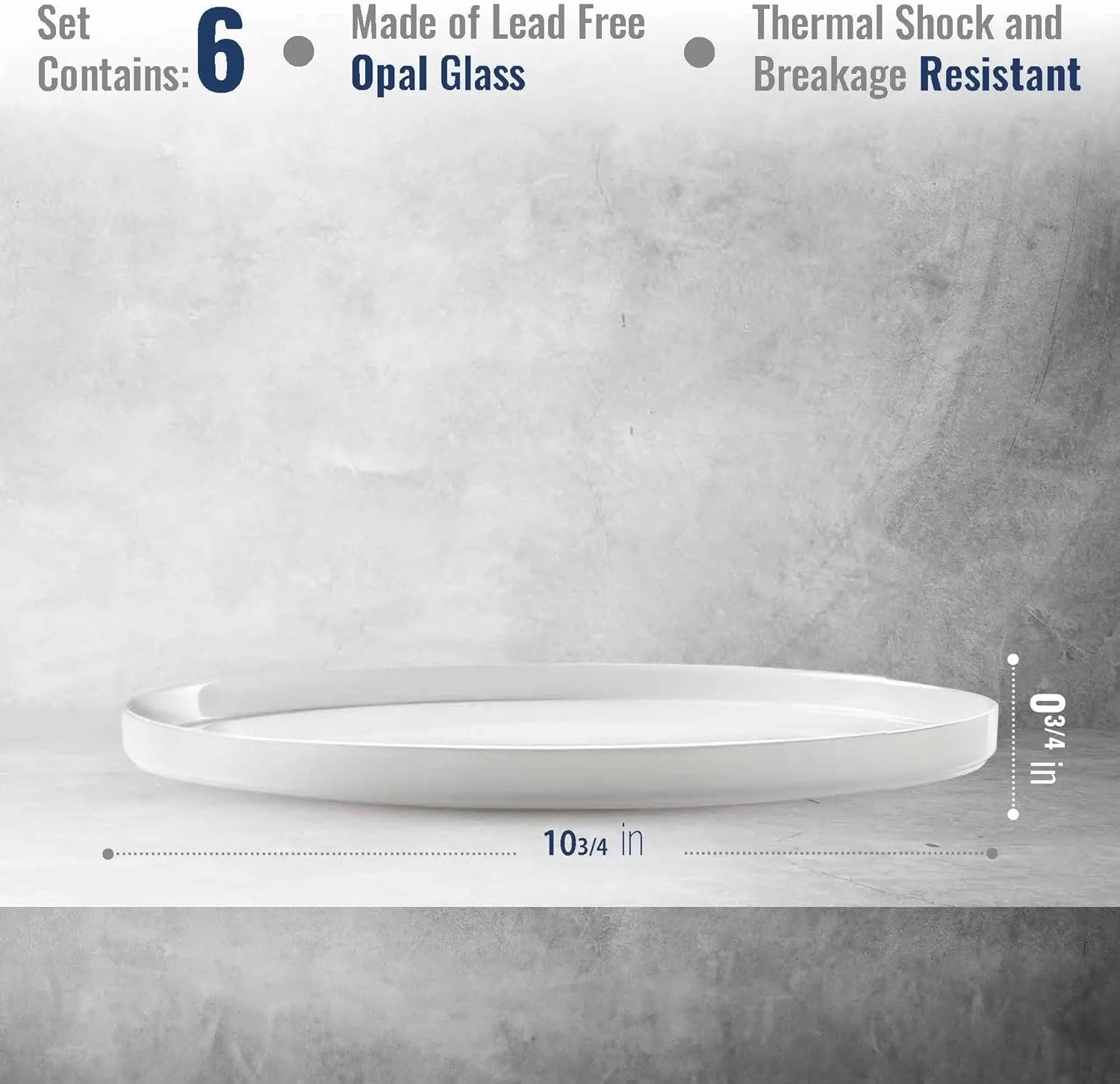 Bormioli Rocco Grangusto Italiana Set Of 6 Flat Plates, Tempered Opal Glass, 10.75 Inch. Made In Spain. 10.75 Inch, White