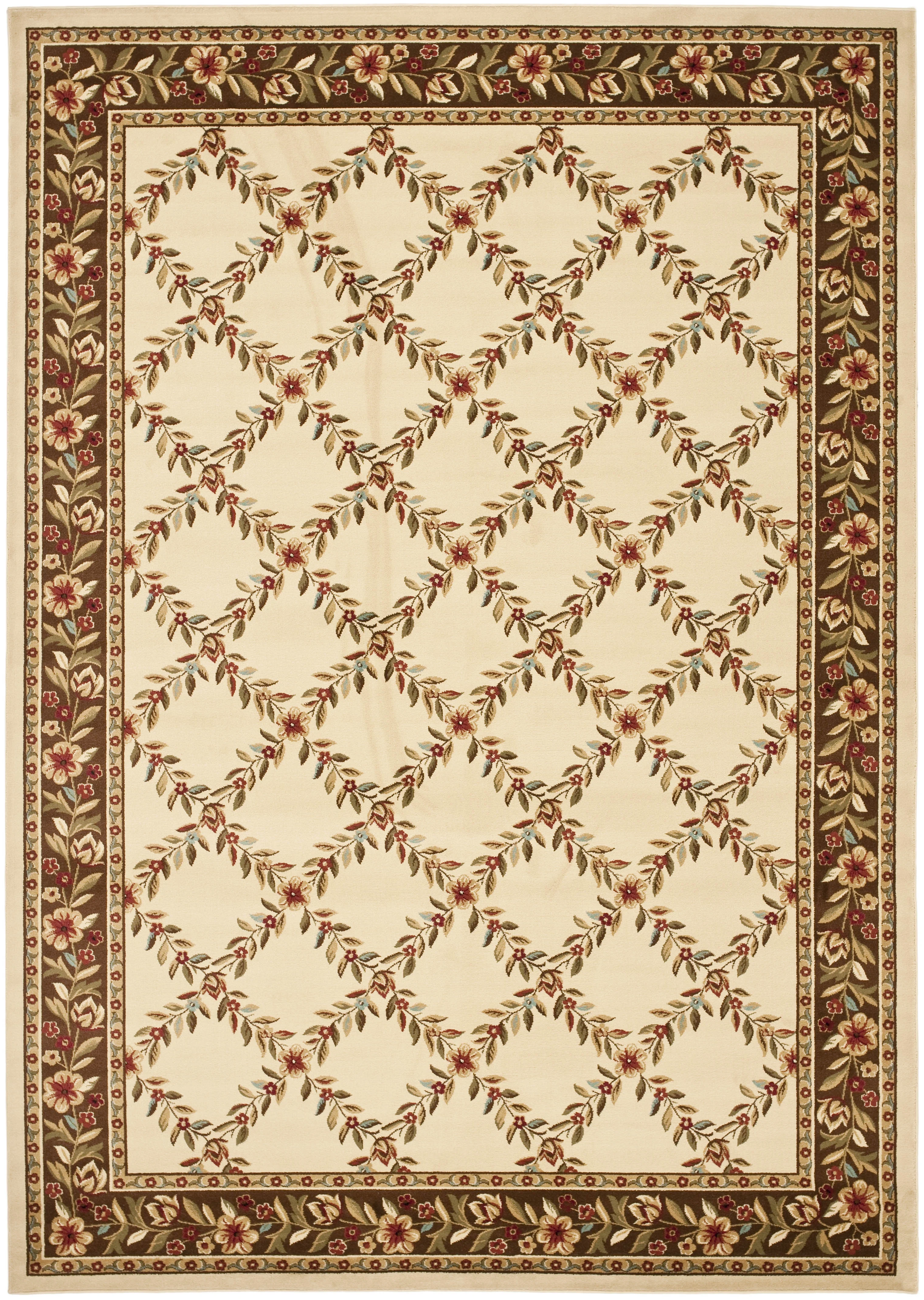 SAFAVIEH Lyndhurst Marshall Floral Border Area Rug, Ivory/Brown, 8'9