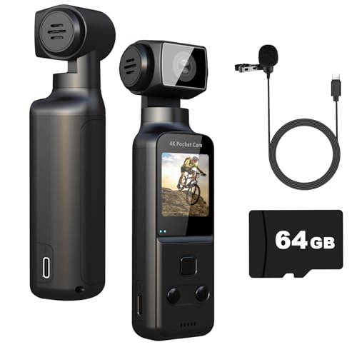 4K Body Camera with External Microphone, Mini Video & Audio Pocket Cam 270° Rotation Camera for Outdoor Sport, Bike, Travel, Police Law Enforcement, Personal Civilians, 64GB Included