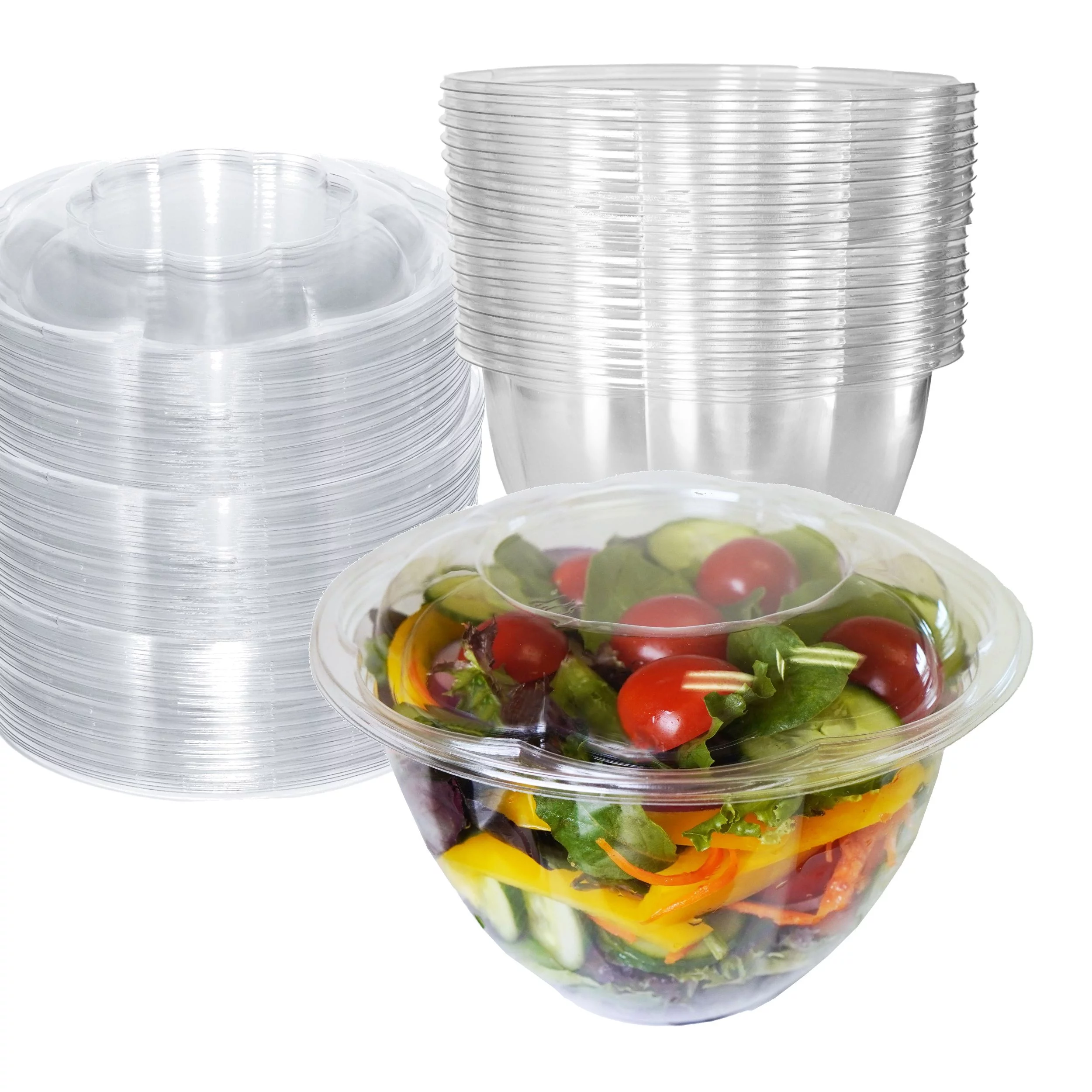 [100 PACK] 48oz Clear Disposable Salad Bowls with Lids - Clear Plastic Disposable Salad Containers for Lunch To-Go, Salads, Fruits, Airtight, Leak Proof, Fresh, Meal Prep | Rose Bowl Container (48 OZ)