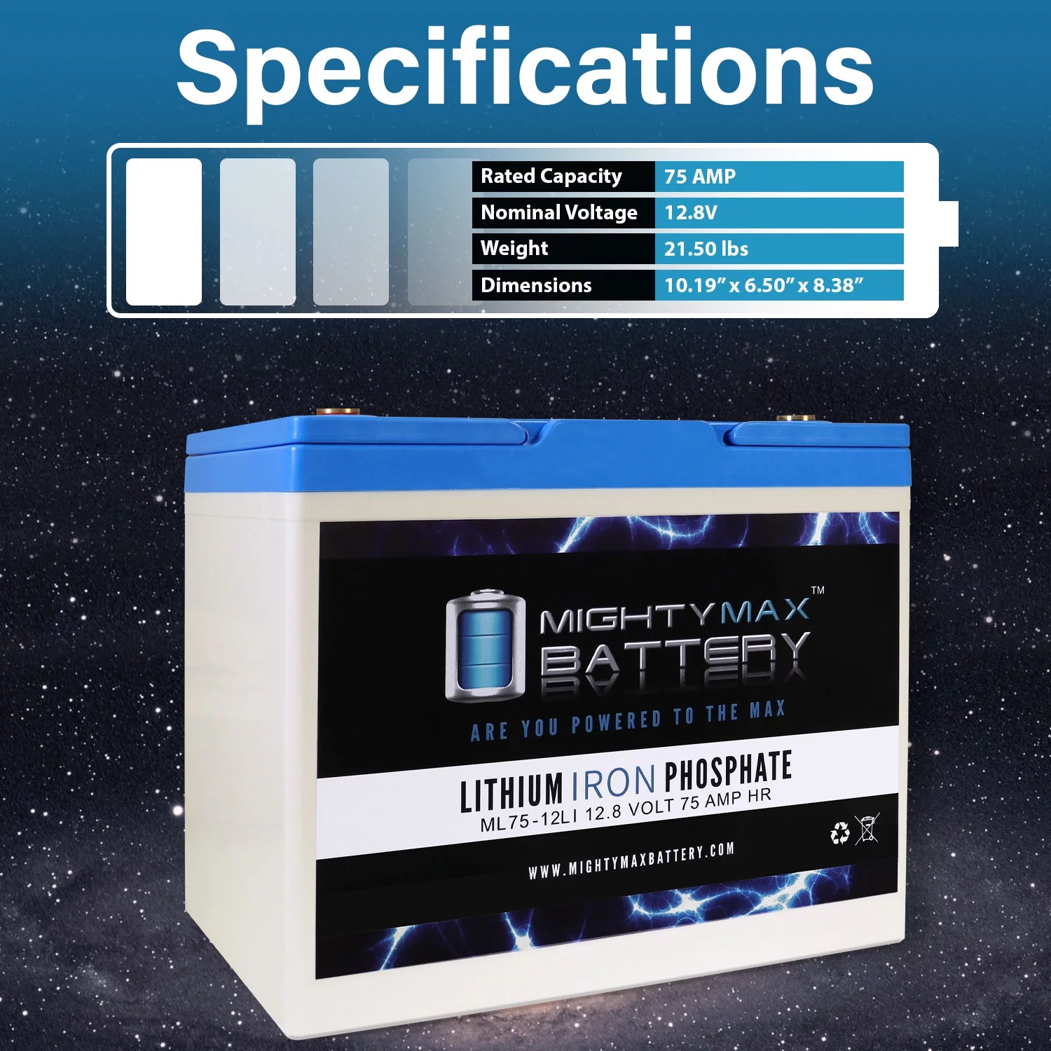 12V 75AH Lithium Replacement Battery compatible with Exide XXHD-M-24 - 4 Pack