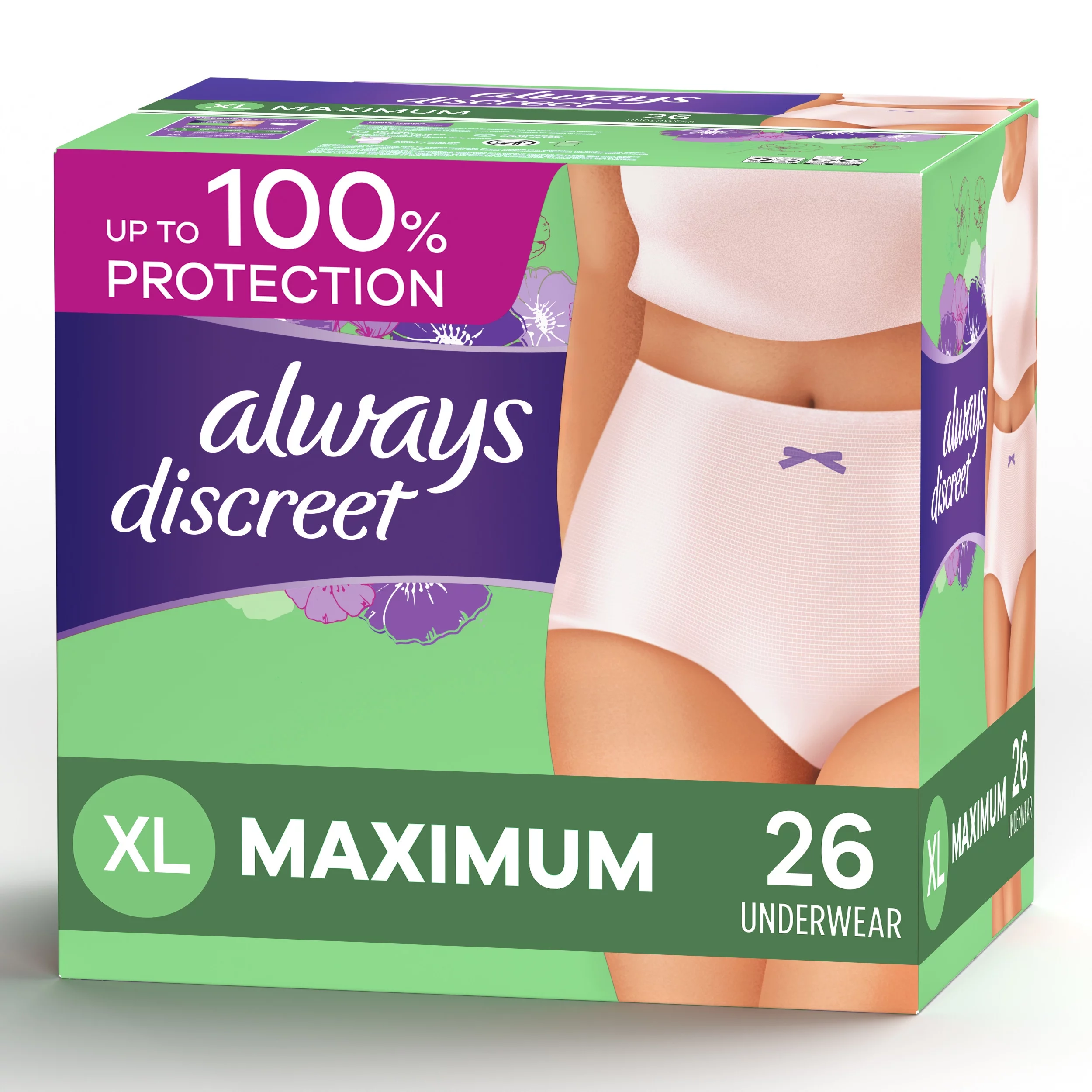 Always Discreet, Postpartum Incontinence Underwear for Women, Maximum, XL, 26 Ct