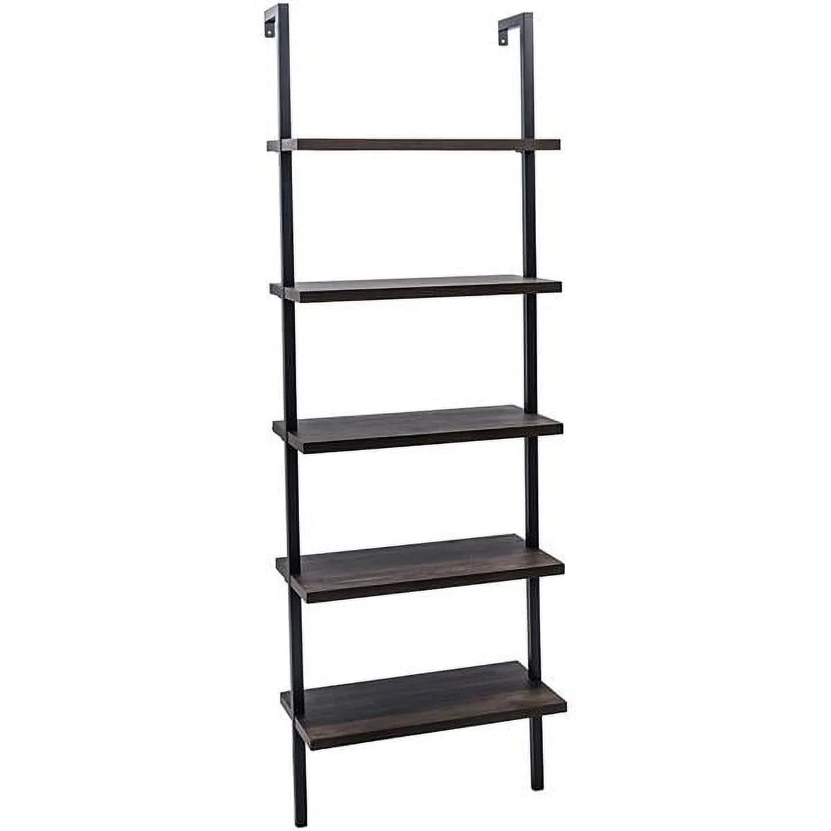 5-Shelf Industrial Wood Ladder Bookcase Bookshelf with Metal Frame Dark Walnut